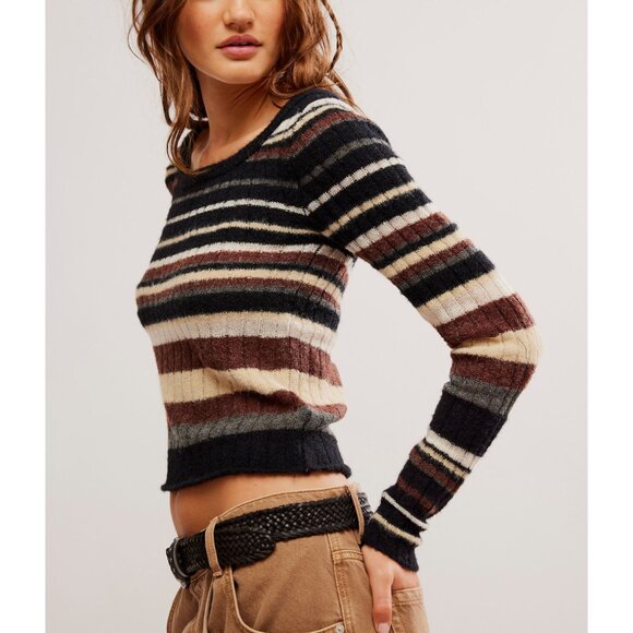 🆕 FREE PEOPLE Lumen Stripe Pullover / Black Combo - Picture 2 of 6